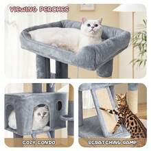 Cat Tree, 36 Inch Cat Tree Tower With Cat Condo, Small Cat Tower With Scratching Post & Sisal-Covered Scratching Board, Cat Climbing Tower With Hammock, Cat Tree For Indoor Cats - 淺灰色 - 查看 7