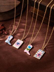 1件时尚复古棕榈眼太阳眼粉色靴子滴油项链，18k电镀金，展现女性独特魅力，适合女士日常休闲、社交宴会着装、音乐节，可作为护身符佩戴，女士配饰项链，女士珠宝项链。可作为礼物送给母亲、妻子和女朋友。