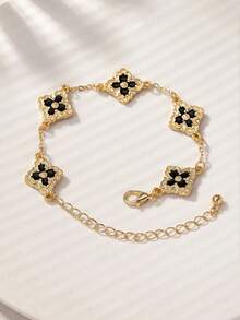 1 pièce Bracelet trèfle vintage élégant avec un design royal pour femmes - Trèfle à quatre feuilles incrusté de diamants - Voir 3
