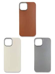 Funda de teléfono de lujo con textura de lichi de tacto suave, combinación de 3 colores para todas las estaciones, gris, marrón y beige, compatible con iPhone/Galaxy - Multicolor - Ver 10