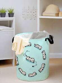 1pc Fruit Pattern Printed Large Capacity Foldable Round Storage Basket With Handle, Multipurpose For Bathroom, Bedroom, Laundry, Toys, Household Items, Collapsible Dirty Clothes Hamper, Storage Bin