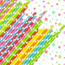 100 6x197mm Mixed Color White Polka Dot Disposable Paper Straws, Thick And Odorless, Suitable For Festivals/Parties/Gatherings/Weddings/Birthday Parties, And Can Also Be Used To Make Handmade Works For Children/Students