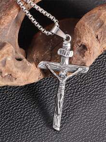 1 Stück Edelstahl Christliches Kreuz Halskette, Jesus Anhänger Religiöser Gebets Amulett Schmuck Geschenk für Männer und Frauen
