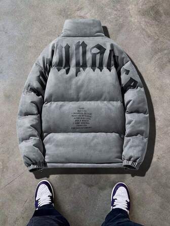 Herr varm vinterjacka med långärmad krage, trotsar kylan, mjuk och bekväm textur, stående krage-design, varm för utomhusaktiviteter och vardagsbruk