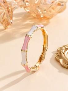 1pc Fashionable New Gilded Enamel Mixed Color Bamboo Knot Bracelet, Suitable For Women And Girls - Pink - View 1