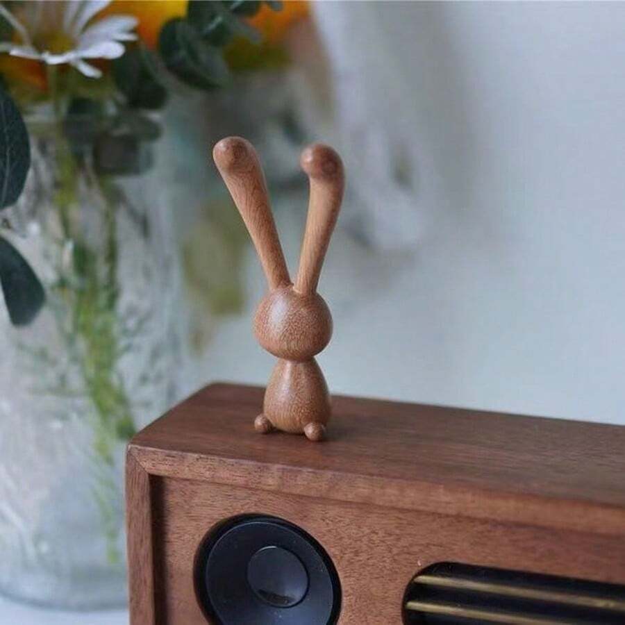 1 Stück Holzkaninchen Statue mit Massagestab - tragbarer Kopf- und Gesichtsmassagekamm, multifunktionale Innen-/Außen-Kreativdekoration, perfektes Weihnachtsgeschenk, Partyfavors, Halloween Atmosphäre Requisiten.