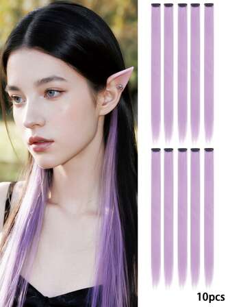 10pcs Colored Clip In Synthetic Hair Extensions, 20inches Straight Hairpieces, Halloween Party Christmas New Year Gift For Women Kids Girls, Rose Red