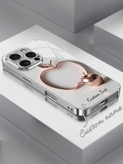 1pc Customizable Text High-Grade Multi-Functional Metal Apple Pattern Tempered Glass Material Phone Case Compatible With IPhone 17 Pro Max/17 Air/16/15/13/12/11/XS Max/6 7 8 Plus, S25 Ultra/S24 FE/S23 Plus/S22 Pro/S20/S21 FE, Holiday Gift, Birthday Gift, Couples, Pets, Friends, Classmates, Siblings, Family, Fashion High-Definition Printed Protective Cover
