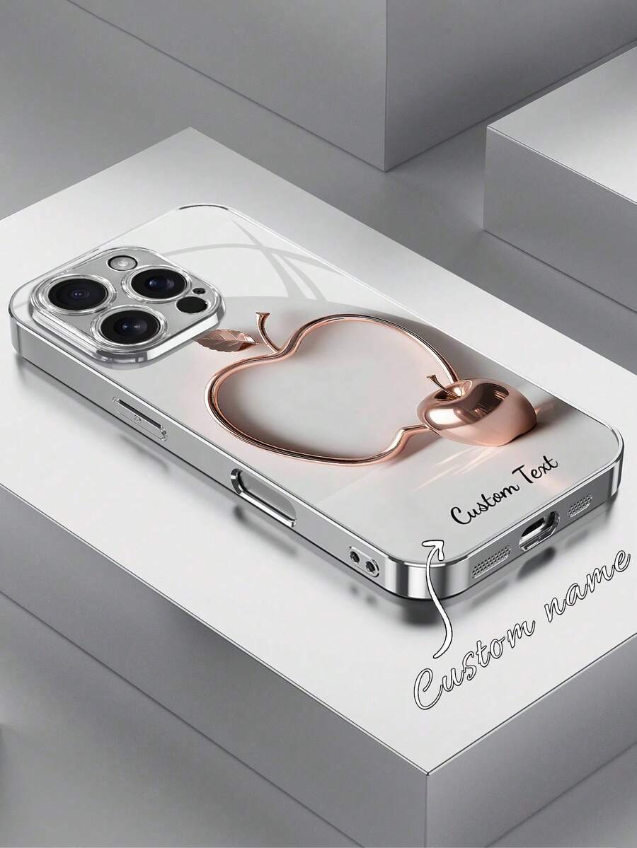 1pc Customizable Text High-Grade Multi-Functional Metal Apple Pattern Tempered Glass Material Phone Case Compatible With IPhone 17 Pro Max/17 Air/16/15/13/12/11/XS Max/6 7 8 Plus, S25 Ultra/S24 FE/S23 Plus/S22 Pro/S20/S21 FE, Holiday Gift, Birthday Gift, Couples, Pets, Friends, Classmates, Siblings, Family, Fashion High-Definition Printed Protective Cover
