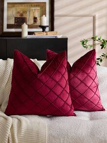 Set Of 2 Burgundy Velvet Throw Pillow Covers 18x18 Inches, Soft Neutral Accent Pillow Cases With Vintage Textured Farmhouse Couch Cushion Covers For Luxurious Home Decor,Christmas Decor,Christmas Gifts (NO INSERT) - Burgundy - View 22