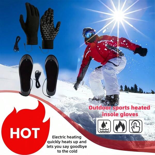 2 piezas Guantes eléctricos calefactados, Plantillas, Guantes de ciclismo eléctricos calefactados y plantillas cálidas para exteriores, Guantes de trabajo táctiles, Plantillas calefactadas recortables, Guantes y plantillas eléctricos calefactados USB, Herramientas de calentamiento, Mejores regalos - Calienta todo tu invierno.