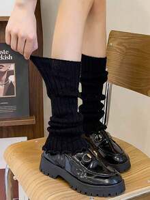 1 Pair Black/2 Pairs Black&White Fashionable Women's Leg Warmers With Ruffle,Slouch Leg Warmers Fall And Winter, Cozy - màu đen - Xem 6