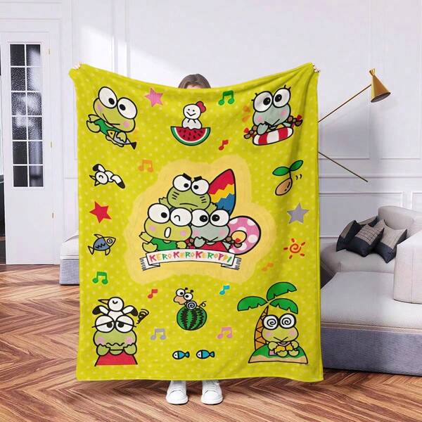 Sanrio 1 Peça Cobertor de Flanela com Sapo Sanrio - Cobertor Macio e Aconchegante, Padrão de Desenho Animado Fofo Adequado para Quarto, Sala de Estar, Dormitório, Sofá, Camping, Viagem, Piquenique, Todas as Estações