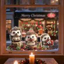 1/2pcs Cute Little Hedgehog Static Window Kitchen Or Living Room Decoration Beautify Glass Vinyl Decal Winter Christmas Party Decoration Wall Decor Wall Stickers Wall Sticker Stickers Home Decor Christmas Decorations Christmas Decoration Christmas Decorations Home
