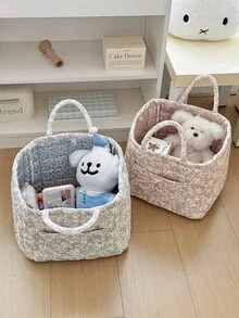 1Pc Floral Print Quilted Storage Basket, Foldable Large Capacity Bag With Handle, Multifunctional Organizer For Cosmetics, Toys, Laundry & Home Decor - Multicolor - View 2