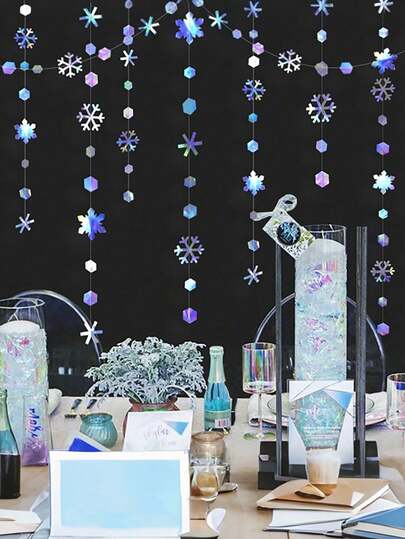 1 Stück 4M Glitzer Schneeflocken Girlande Set, Schneeflocken Party Hängedekoration für Weihnachten, Geburtstag, Winterfeiern, Heimdekoration, Raumdekoration