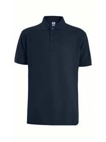 2-Piece Set, New Men's Cotton POLO Shirt, Men's Short-Sleeved Top, Solid Color POLO Formal Wear, High Quality, Skin-Friendly And Comfortable - 藏青色 - 查看 2