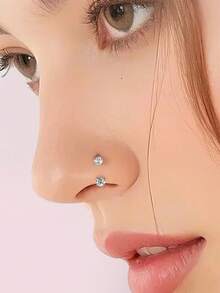 Funky Stainless Steel Heart Cubic Zirconia Nose Rings Horseshoe Nose Rings, Silver Gold Internally Threaded Nose Rings Nose Hoop Rings Horse Shoe Daith Tragus Earring Lip Septum Rings Helix Piercing Jewelry For Women Men For Daily Decoration