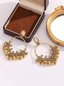 FANYINAN Stylish And Minimalist Zinc Alloy Earrings With 18K Gold-Plated Rhinestones And Faux Pearl Pendants, Perfect For Everyday Wear. Ideal For Holidays, Vacations, Parties, And Birthday Celebrations.