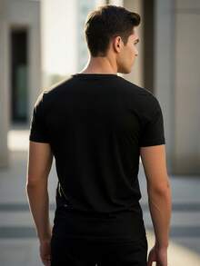 Men's Premium Slim Fit V-Neck Egyptian Cotton T-Shirt - 黑色 - 查看 3