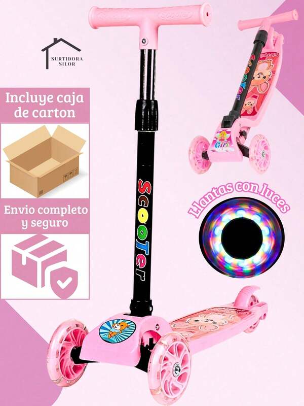 Patín Del Diablo Con Luz En Las llantas, Scooter Plegable Para Niños Con 3 Ruedas, Con Luz y Freno Trasero, Patinete Plegable Para Niños, Patines Para Niñas y Niños, Juguetes Para Niños y Niñas, Juguetes Para Dia del Niño SH1964