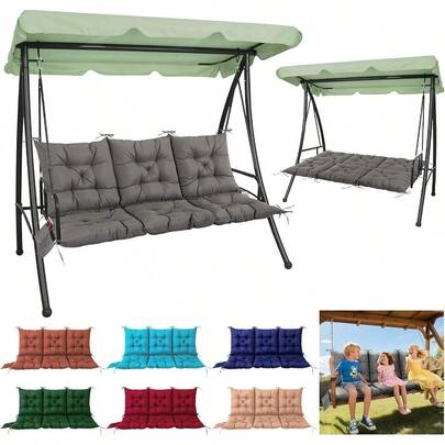 Matalde Cojín de columpio de 3 plazas cojín grueso para muebles de patio columpio para 3 personas al aire última intervensión con lazos y bolsa de almacenamiento para patio porche patio trasero