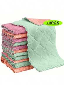 10pcs Super Absorbent Microfiber Towels, Kitchen Cleaning Cloths, Non-Stick Oil Dish Cloths, Dish Towels, Home Cleaning Rags