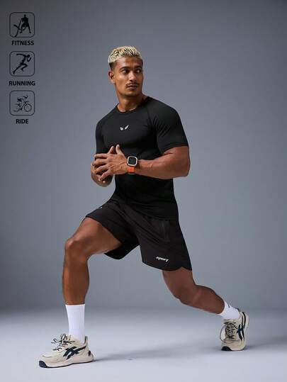 Acti Log Men's Wing Print Raglan Short Sleeve Daily Fitness Sports T-Shirt Workout Clothes Running Tees & Tanks Workout Tops Gym Top Compression Shirt Breathable Fitted Shirt Crew Neck