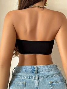 1 Peça Calcinha Sexy Feminina com Botões na Frente, Sem Alças, Sem Bojo ou Aros de Aço, Adequada para Uso Doméstico ou Diário, Lingerie Sexy - Preto - Visão 2