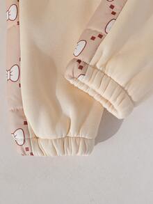 Baby Girls' Fashion Casual Cute Set: Bow Print Thermal Lined Sweatshirt + Stylish Cute Cotton Vest + Patchwork Thermal Lined Pants - Apricot - View 10