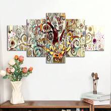 5 pièces Affiches sur canevas grand format sans cadre - Peintures abstraites vibrantes de l'Arbre de Vie - Art mural sur canevas de qualité supérieure pour chambre à coucher, bureau, salon, café, bar et décoration de dortoir, idée de cadeau unique pour les amis et la famille
