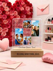 1pc Custom Crystal Plaque - 1 Piece Contains 4 Photos And Text, The Base Can Be Customized With Text, Bohemian Style Desktop Decoration Stand, Suitable For Anniversary/Birthday (Mother's Day Or Valentine's Day) - Unisex Gift Idea + Wedding Halloween Christmas Decoration, Christmas Ornaments.