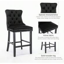 Virabit Velvet Counter Height Bar Stools Set Of 2, 27" Padded Bar Stool With Button And Nailhead Decoration, Bar Stool With Back And Wooden Legs(Beige)