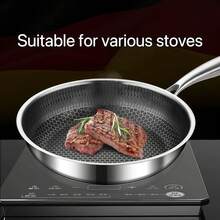 高品质不锈钢不粘煎锅，三层加厚，蜂窝状不粘设计，底部快速导热，适用于电磁炉和燃气灶，易于清洁，煎蛋和牛排的理想之选，是家庭厨房和餐厅的完美之选。[尺寸：28厘米] - 不沾鍋 - 查看 2