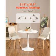Round Dining Table, 31.5 In Wood Table For 2-4 Person, Modern Circle Furniture, Leisure Coffee Office Tables With Pedestal Base In Tulip Design, For Home Kitchen Living Room, White(Only Table) - White - View 4