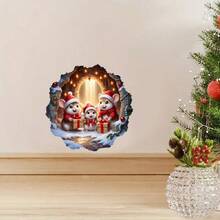 ملصق حائط عيد الميلاد قطعة واحدة، عائلة فأر جميلة بقبعات سانتا وصندوق هدايا، ملصق لاصق ذاتي من البي في سي، ديكور منزلي لغرفة المعيشة والنوم والمدخل، مشهد ثلجي شتوي