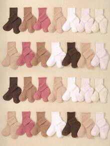 12/6 Pairs Baby/Kids Crew Socks, Toddler Girls Solid Color Thermal Socks, Casual Warm Socks For Daily Wear, Gift, Black White Khaki Brown, Autumn Winter