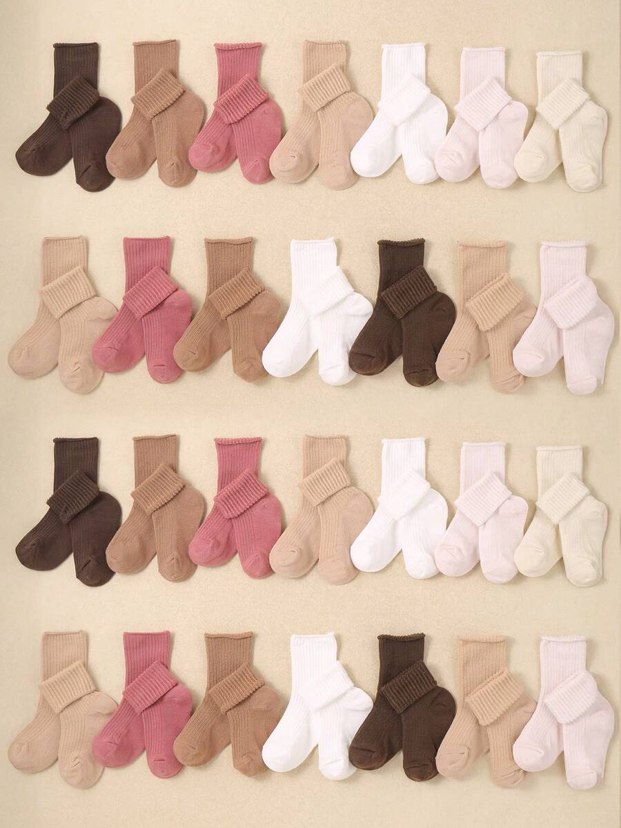 12/6 Pairs Baby/Kids Crew Socks, Toddler Girls Solid Color Thermal Socks, Casual Warm Socks For Daily Wear, Gift, Black White Khaki Brown, Autumn Winter