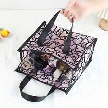 [Borsa per cosmetici] Borsa a mano traspirante di grande capacità con cuore in rete floccata alla moda, adatta per la conservazione di cosmetici, viaggi e vacanze, adatta come borsa da spiaggia