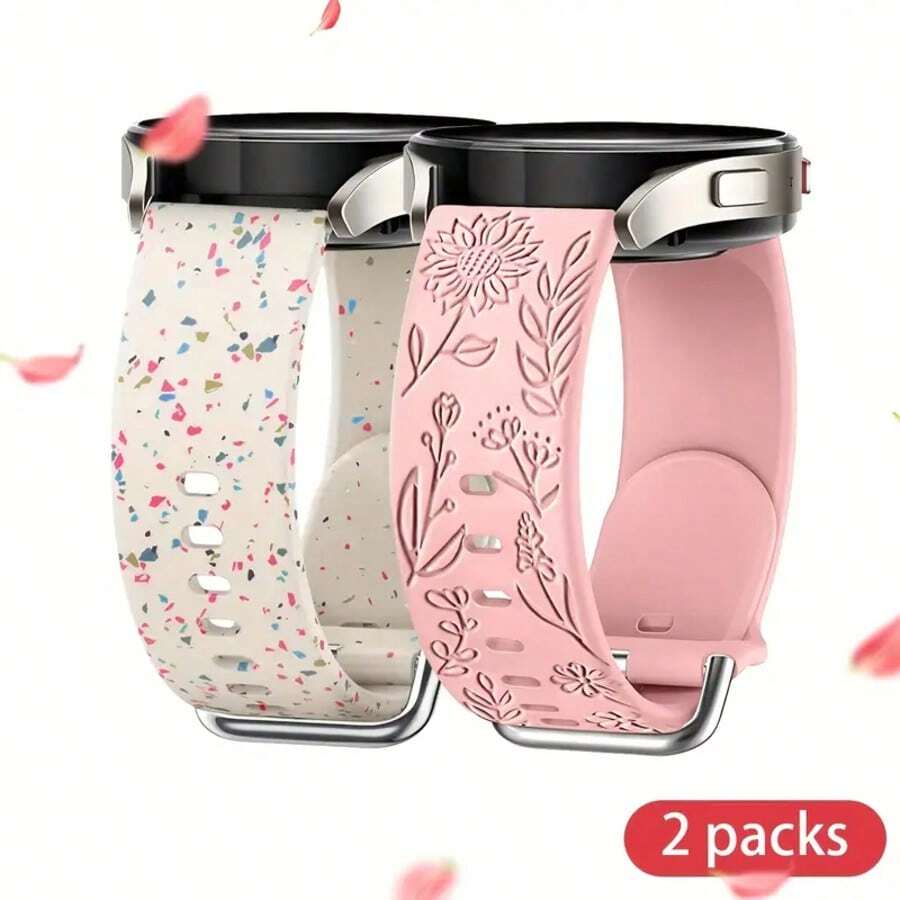 2 Sets Of Cute Floral Watch Straps With Soft Watch Straps Compatible With Samsung Band Galaxy Watch 4 Strap/Galaxy Watch 5 Strap, Galaxy Watch 3 Strap/Galaxy Watch Strap/Active 2 Strap, 20mm Soft Sports Strap Replacement For Women And Men (Strap Only) Without Watch