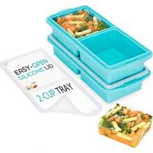 Silicone Freezer Tray With Lid - Soup Freezer Container Molds - 2 - Cup Large Cube Tray - Makes 4 500ml Portions Cubes, Freezing Soup, Stews, Sauces. OvenDishwasher - Safe2 - Pack - 2 cốc, màu xanh - Xem 2