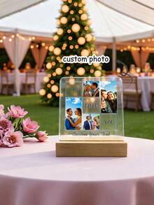 1pc Custom Crystal Plaque - 1 Piece Contains 4 Photos And Text, The Base Can Be Customized With Text, Bohemian Style Desktop Decoration Stand, Suitable For Anniversary/Birthday (Mother's Day Or Valentine's Day) - Unisex Gift Idea + Wedding Halloween Christmas Decoration, Christmas Ornaments.