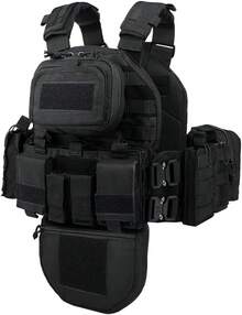 Chaleco de Entrenamiento Táctico con Sistema PALS - Correas Ajustables de Múltiples Bolsillos y Hebilla de Liberación Rápida para Caza - Camouflaje - Ver 1