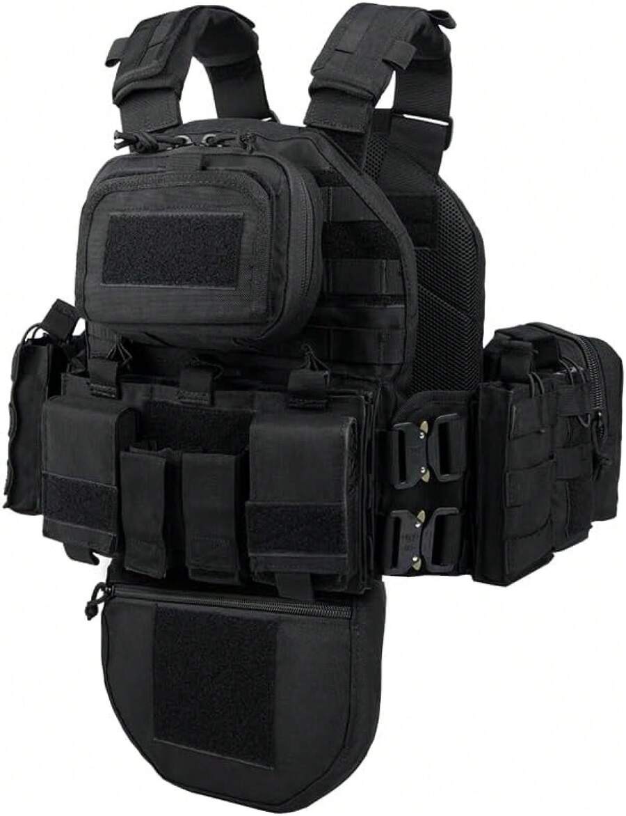 Chaleco de Entrenamiento Táctico con Sistema PALS - Correas Ajustables de Múltiples Bolsillos y Hebilla de Liberación Rápida para Caza - Camouflaje - Ver 1