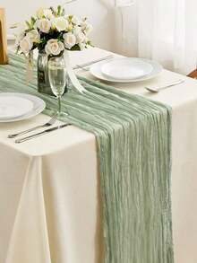 Room Decor 1pc, 90*180cm Cheesecloth Bohemian Polyester Table Runners,Pleated Atmospheric Table Runner,Solid Color Table Cover,Holiday Desktop Decoration Fabric Table Runner,Home Decoration,Dining Table Decor,Room Decor,Wedding Decor