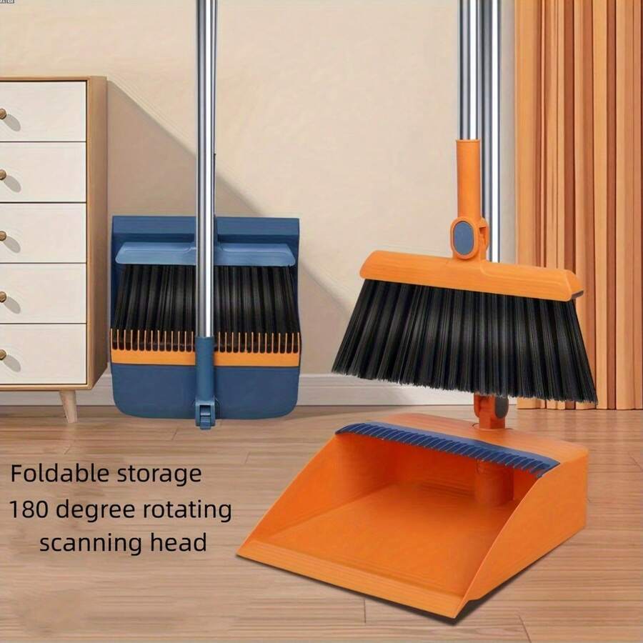 A Versatile Upright Set! A Two-In-One Broom And Dustpan Combo With An Extended Handle. Easily Cleans Tile Crevices And Corners, Perfect For Kitchens, Balconies, And More. - trái cam - Xem 1