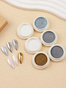 6 Colors Nail Powder, Rainbow White Pearl Powder, Holographic Unicorn Powder, Nail Glitter Powder, Metallic Mirror Effect, DIY Nail Art Gift, Suitable For Home Manicure & Salon - 彩色 - 查看 8