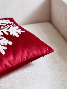 1 buah Sarung Bantal Hias Bordir Motif Salju "Let It Snow" Warna Merah Natal, Cocok untuk Dekorasi Dalam Ruangan, Sarung Bantal Dekorasi Natal, Isian Bantal Tidak Termasuk - Merah - View 10