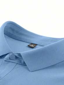 1pc Men's Solid Color Silk-Like Polo T-Shirt - Baby Blue - View 3