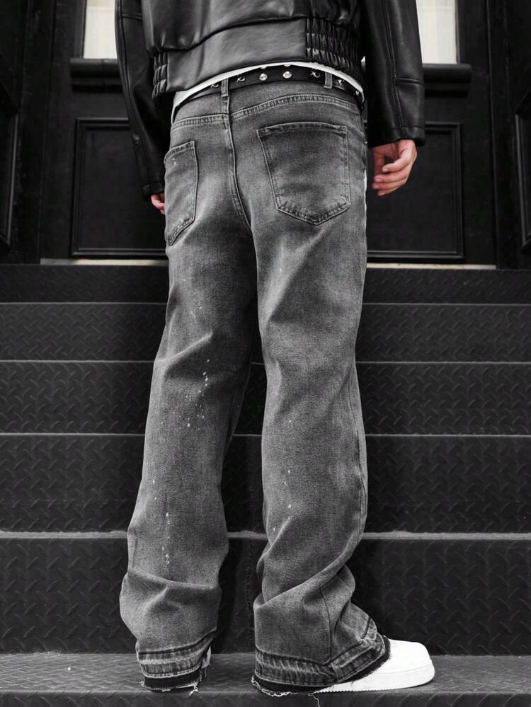 Calça Jeans Flare, Denim de Brim Elástico, Denim Skinny, Denim de Brim Desgastado, Produto de Algodão Versátil e da Moda, Denim de Brim Lavado com Bolsos Laterais - Cinza - Visão 2